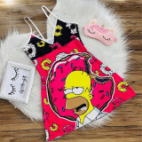 Sexy Loungewear Summer Cartoon Pattern Printed Spaghetti Strap Homewear Dress