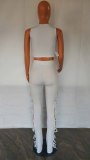 Summer Solid Color White Hollow Pit Women's Clothing Sleeveless Crop Top Two Piece Outfits Set