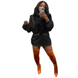 Fashion Casual Solid Basic Black Hooded Collar Cold Lantern Sleeve Sweatshirt Dresses