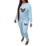 Casual Print Letter Pleated Sweatpants Two Piece with Pockets