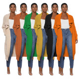 Women's Casual Solid Color Long Knit Cardigan Sweater Coat