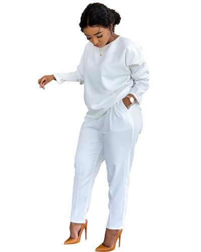 Casual Solid White Fall Mujar Set