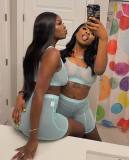 Sexy Solid Split Joint Mesh See Through U Neck Sleeveless Crop Vest Two Pieces