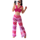 All-match Fashion Mesh Printed Wide-leg Pants