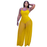 Solid Color Stitching Halter Jumpsuit