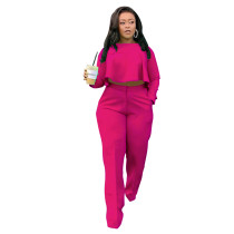 Autumn Solid Rose High-Low Top & Pants Set