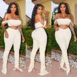 Solid Color Crop Top and Pleated Split Micro Trousers