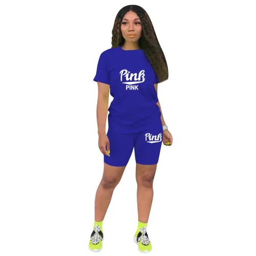 Casual Polyester Printed Sports Two Piece Short Outfits