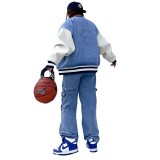 Casual Boyfriend Distressed Printed Denim Baseball Jacket