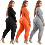 Grey Casual Solid Bandage Patchwork V Neck Women Two Pieces Pant Set