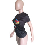 Casual Short Sleeve Cartoon Printed T-shirt Top