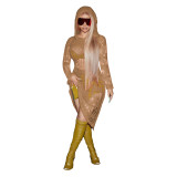 Sexy Hollow Out Hole Sweater Dress Fall Solid Color Hoodie Midi Women Knit Dress