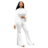 Solid Color Autumn Women's Long Sleeve Irregular Top Slit Flared Pants Two Pieces