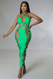 Women Summer 2022 Bandage Dress Halter Slit Lace Up Bodycon Evening Club Party Ruched Long Dress