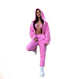 Casual Winter Plush Bra Three Piece Set