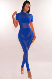 Sexy See Through Mesh Stitching Short Sleeve Jumpsuit