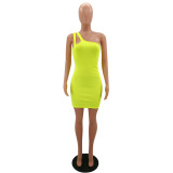 Solid Color Pit Single Shoulder Sleeveless Bodycon Dress