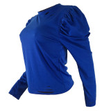 Solid Color Imitation Cotton Puff Sleeve Burnt Hole Top