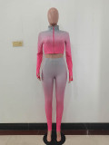 High Neck Gradient Embroidered Letters Sports Two-Piece Set
