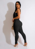 Solid Color Ribbed Sleeveless Square Neck Backless Tank Jumpsuit