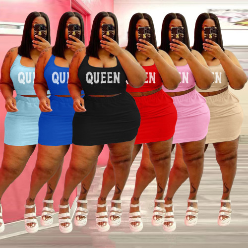 Plus Size Women's Fashion Sports Hot Diamond Two Piece Skirts Sets