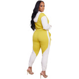 Women's Splicing Contrasting Color High Collar Sweatshirt Hooded Pant Set