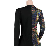Colorful Snakeskin Stitching Patch Pocket Gradient Dress