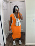 Solid Color Casual Deep V Pit Mid Dresses