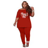 Casual Print Letter Plus Size Short Set
