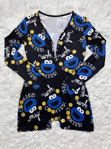 Casual Pattern Printed Loungewear Shorts Rompers