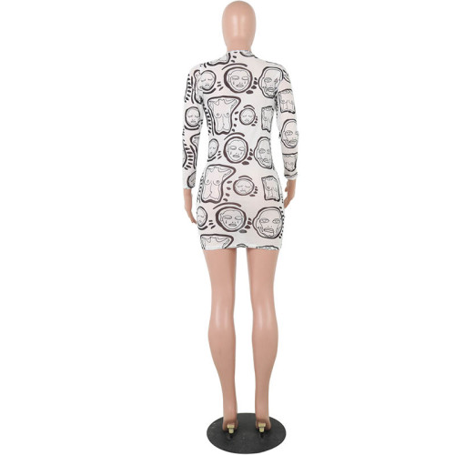 Mesh Print Round Neck Mini Dress