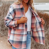 Casual Ladies Lapel Loose Plaid Mid Length Blouse