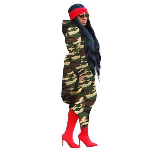 Irregular Printed Hooded Tail Jacket