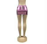 Pink Bronzing Zipper Glossy Skirt