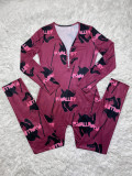 Casual V Neck Homewear Pattern Print Jumpsuit