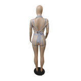 Casual Backless Pit Printed Summer Set