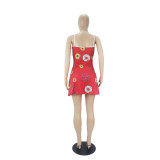 Sexy Loungewear Summer Cartoon Pattern Printed Spaghetti Strap Homewear Dress
