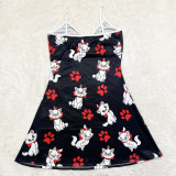 Sexy Loungewear Summer Cartoon Pattern Printed Spaghetti Strap Homewear Dress