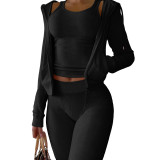 Autumn Winter Double-sided Fleece Vest Hooded Three Piece Set