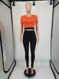 Fashion Color Matching Short Sleeve Crop Top Two Piece Pant Set