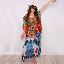 Cotton Positioning Printed Cover Up Beach Dress