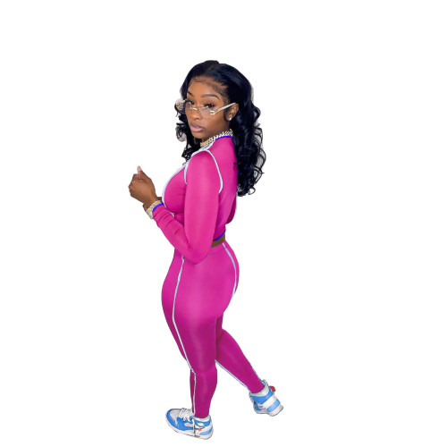 Rose Contrasting Color Stitching Lace-up 2 Piece Women Fall Sets with Hollow