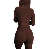 Autumn Winter Double-sided Fleece Vest Hooded Three Piece Set