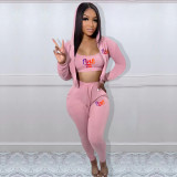 Copy Casual Print Gradient Patchwork Sweatsuit Hooded Collar Long Sleeve Three Pieces
