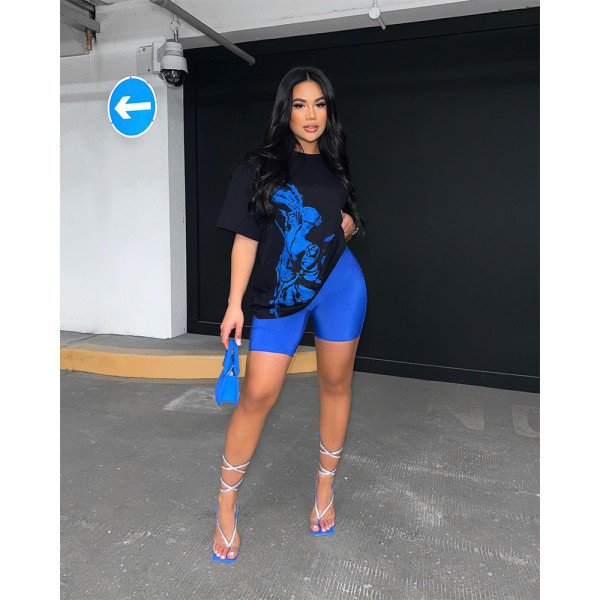 Casual Printed Short Sleeve Two Piece Shorts Sets