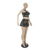 Two Piece Skirt Set Tennis Sports Pattern Printed Vest and Culottes