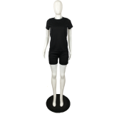 Solid Color Short Sleeve Women Clothing 2 Piece Set