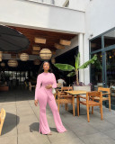 Solid Color Autumn Women's Long Sleeve Irregular Top Slit Flared Pants Two Pieces