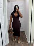 Solid Color Casual Deep V Pit Mid Dresses