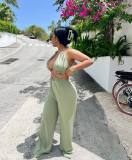 Light Green Sexy Irregular Straps Bandage Wrapped Wide Leg Jumpsuit